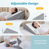 Sasttie Wedge Pillow for Sleep Apnea, 10 Inch Adjustable Bed Wedge Pillow for Back Pain, Acid Reflux, Memory Foam Triangle Pillow Wedge for Sleeping, Post Surgery, Knee Elevate, White & Dark Grey