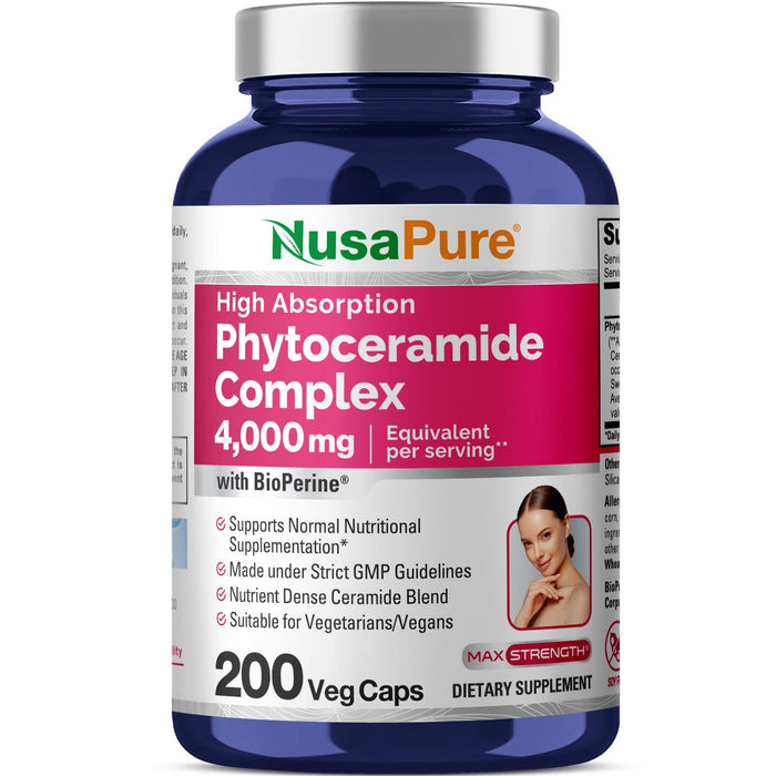 NusaPure Phytoceramide Complex 4000mg 200 Veggie Capsules (Non-GMO) Bioperine