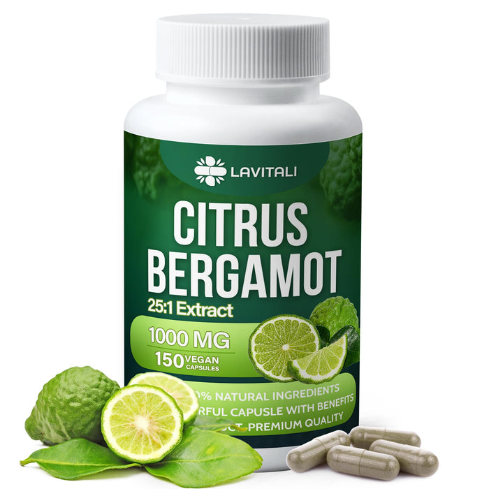 25x Concentrated Citrus Bergamot Extract Capsules, 150 Veggie Capsules, Citrus Bergamot 1000mg Capsules, Non-GMO, Gluten-Free, All Natural, Vegetarian Capsules