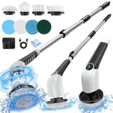 Electric Spin Scrubber ANS-8051A, Cordless Cleaning Brush with 8 Replaceable Brush Heads, 3 Adjustable Speeds and Adjustable Extension Handle, Power Shower Scrubber for Bathroom Floor Tile