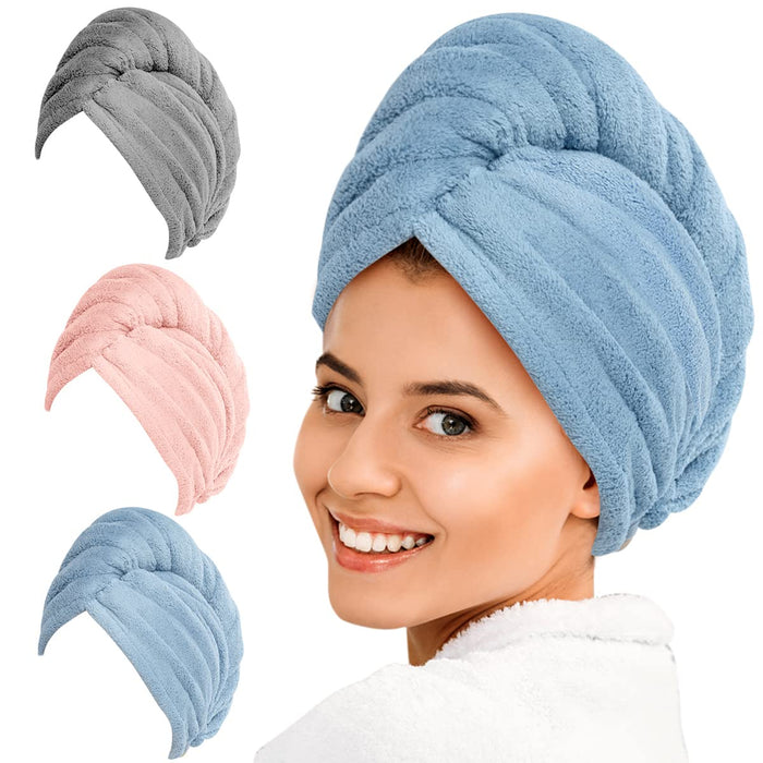 YFONG Thicker Hair Drying Towels, Rapid Drying Towels for Hair with Button, Super Absorbent Hair Turbans for Wet Hair Long Thick Curly Hair, Soft Hair Drying Towel Wrap