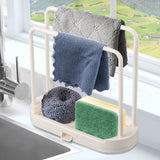 Kitchen Sponge Holder Dishcloth Hanger, Kitchen Sink Rack Tray Organizer Stand for Sponge, Dish Cloth, Rag, Brush, Scrubber Storage and Organization(Beige)