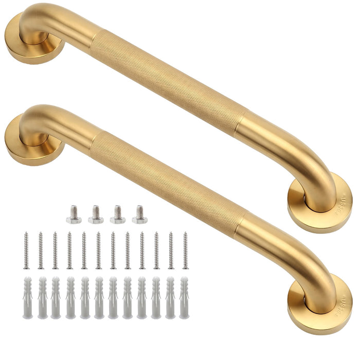 Rackickyer Shower Grab Bar, 2 Pack 16 Inch Gold Bathroom Grab Bar, 1.25" Diameter 304 Stainless Steel Anti-Slip Grab Bars for Bathtubs and Showers, Handicap Shower Grab Bar for Seniors Elderly