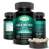 Organic Sea Moss Capsules 2000mg Irish Sea Moss, Burdock Root, Bladderwrack for Immune System, Gut Cleanse, Thyroid Supplement, 120 Vegan Sea Moss with All-Natural Sea Moss Powder for Men Women