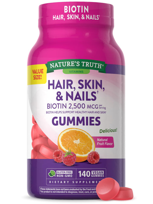 Nature's Truth Hair, Skin, and Nails Gummies | with Biotin | 140 Count | Vegan, Non-GMO and Gluten Free Vitamin for Men and Women | Fruit Flavor