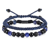 CARITATE Blue Beaded Bracelets for Men Boys - 6mm Lapis Lazuli Obsidian Lava Beads Mens Bracelet Set for Couples - Christmas Gifts Birthday Gifts Mens Jewelry for Boyfriend Husband Him