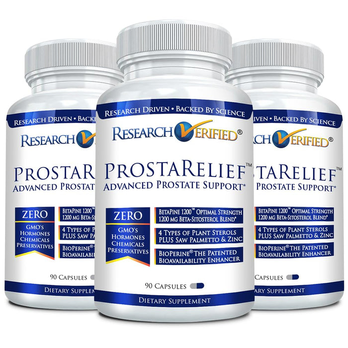 Research Verified® Prosta Relief - Saw Palmetto and Bioperine® - Prostate Health; Bladder & Urinary Health, Drive and Performance; Pure Natural, 90 Capsules (3 Month Supply)