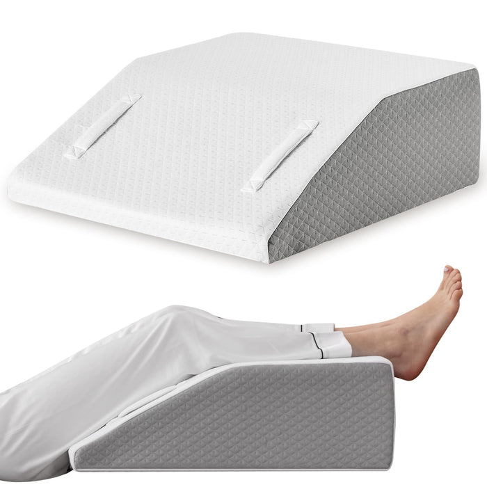 Ruqmuis Leg Elevation Pillow for After Surgery, 10inch Foam Leg Elevating Pillow for Swelling and Blood Circulation, Leg Wedge Pillow for Sleeping, Knee Pillow for Knee Hip Ankle Pain Relief, White