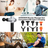 DARKIRON Massage Gun, 10 Speeds Massage Gun Deep Tissue, Percussion Muscle Electric Massage Gun for Athletes - with 15 Massage Heads, Silver