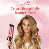 Alure Three Barrel Hair Waver/Crimper with LCD Temperature Display in Celsius - 1 Inch Ceramic Tourmaline Triple Barrels, Dual Voltage Crimp Iron