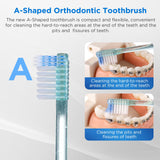 Fregum V+A Shaped Orthodontic Toothbrush for Braces, with 6 Interdental Brushes, Soft Bristles, 6 Count