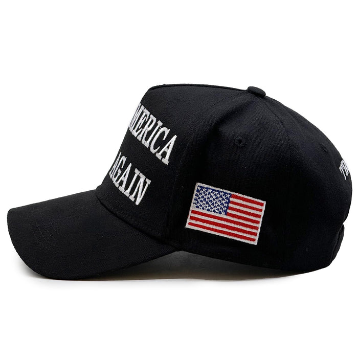 Trump 2024 45-47 MAGA Hat Make America Great Again Donald Trump Slogan with USA Flag Baseball Cap (2pcs Red&Black MAGA Hat)