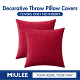 MIULEE Pack of 2 Christmas Red Couch Throw Pillow Covers 18x18 Inch Soft Chenille Pillow Covers for Sofa Living Room Solid Dyed Pillow Cases