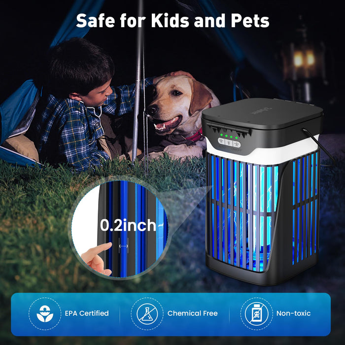 Solar Bug Zapper Outdoor, Zwiran Double Solar Powered Mosquito Zapper, Electric Fly Zapper with Camping Lantern, Waterproof Gnat Zapper, Cordless Mosquito Killer Lamp for Indoor Patio, Backyard, Home