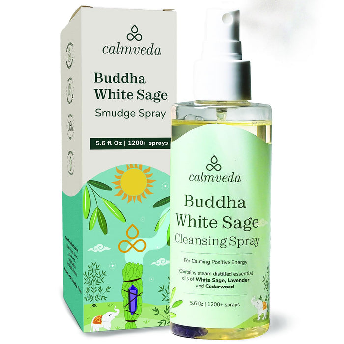Buddha White Sage Spray Protection - Smudge Spray with Water Blessed by Buddhist Monks (1200+ Sprays) | Sage Spray for Cleansing Negative Energy and Protection | Salvia Blanca Para Limpiar (5.6 OZ)