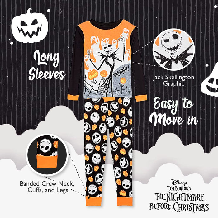 Disney Boys' The Nightmare Before Christmas 2-Piece Snug-Fit Cotton Pajamas Set, BEWARE JACK, 4