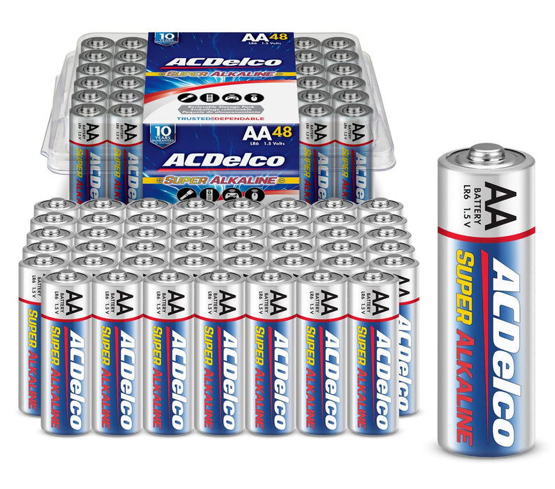 ACDelco 48-Count AA Batteries, Maximum Power Super Alkaline Battery, 10-Year Shelf Life, Recloseable Packaging