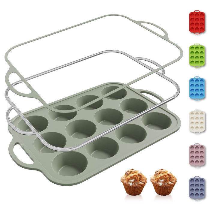 12 Cups Silicone Muffin Pan with Metal Reinforced Frame Cupcake Pan Tray Egg Molds Parents Stepdad Pawpaw Who Want Nothing Everything Future Groom Bride Law Christmas Xmas Happy Birthday Gifts Ideal