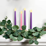 LampLust LED Advent Candles Set of 4 - Remote and Batteries Included, Flickering Flame, 10 Inch Flameless Taper Candlesticks for Christmas Catholic Advent Wreath, Purple and Pink Real Wax