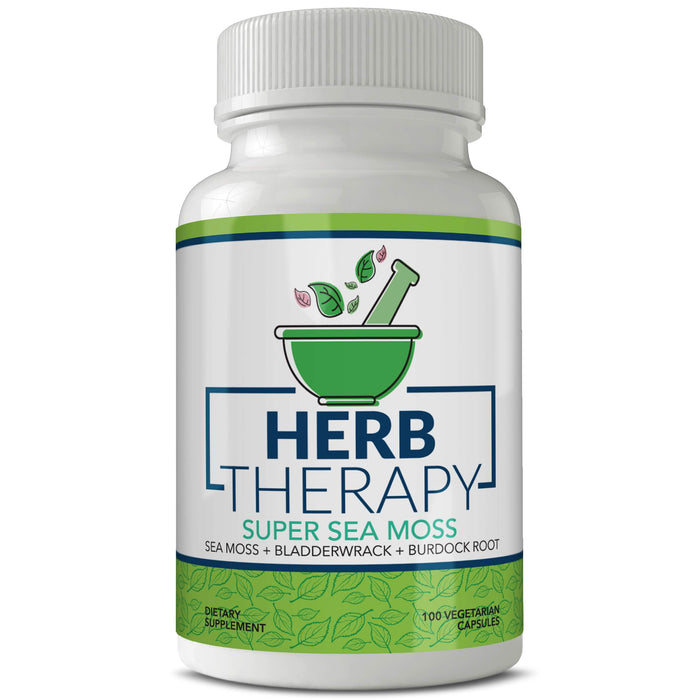 Herb Therapy Sea Moss Capsules 100 Pack - Irish Sea Moss with Bladderwrack Powder & Burdock Root Powder - Keto & Alkaline Diet Support - No Fillers Seamoss Raw Supplement