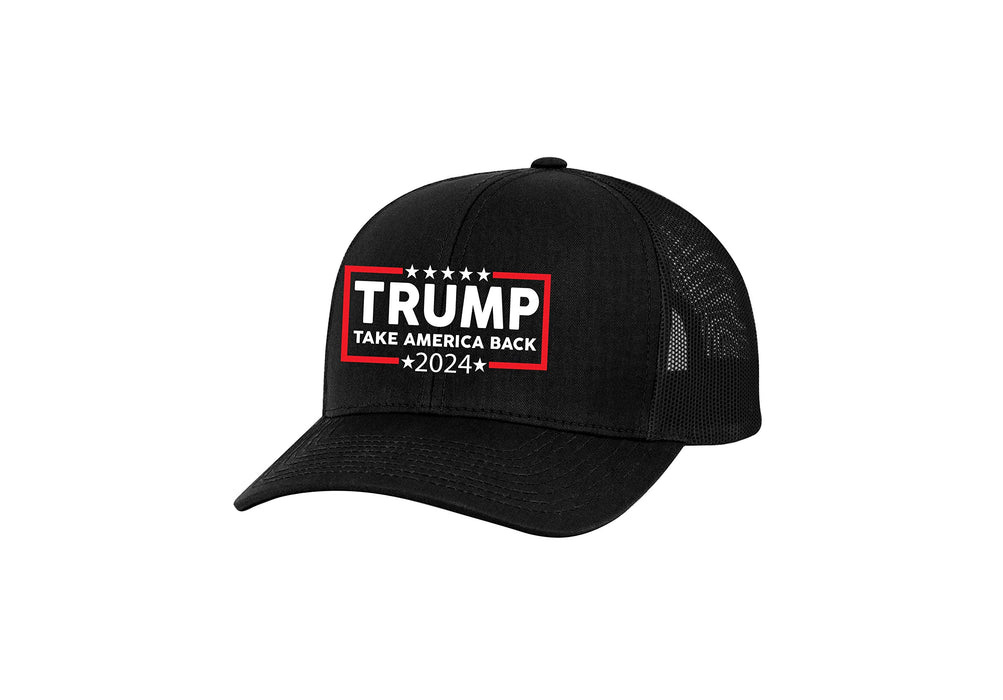 Trenz Shirt Company Trump 2024 Take America Back Republican Conservative Mesh Back Trucker Hat, Black/Black