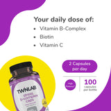 Twinlab Stress B-Complex Caps - Complete B-Complex & 1000 mg Vitamin C - Energy Support Supplement with Vitamin B12 and B6-100 Capsules (Pack of 2)