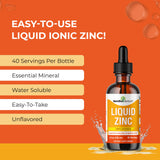 Liquid Zinc for Kids and Toddlers | 4 Oz Ionic Zinc Drops Sulphate Supplements, Large Glass Bottle | Easy to Take, Water Soluble | Unflavored, Made in USA