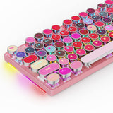 HUO JI Typewriter Mechanical Gaming Keyboard with RGB Sidelit and Rainbow Backlit, Retro Style, Red Switches, Metal Panel, Lipstick 104 Keys for Mac, PC, Cute Pink