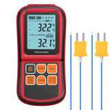 Kamtop Digital Thermometer, Dual Channel Thermometer with Two K Type Thermocouple Probes, High Temperature Meter Dual Measurement Meter Sensor Backlight LCD Thermometer for K/J/T/E/R/S/N Type