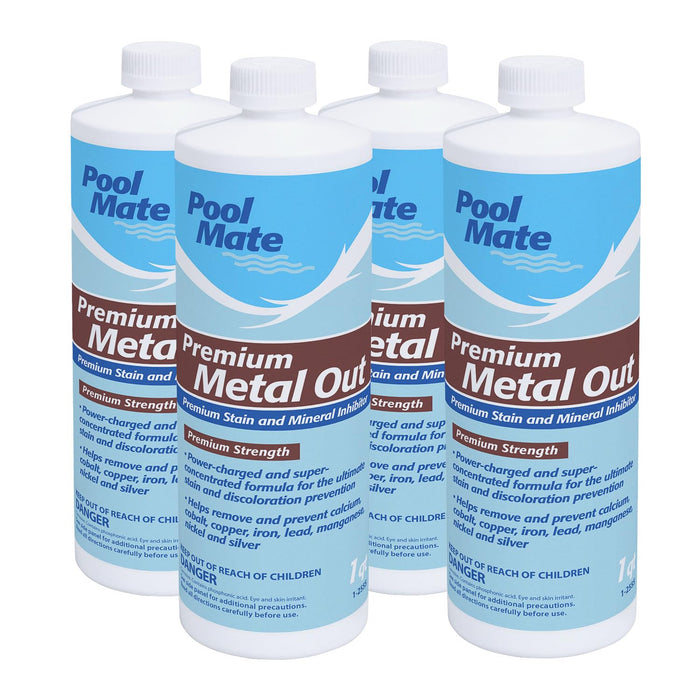 Pool Mate 1-Quart 4-Pack Premium Metal Out Stain and Mineral Inhibitor, Pool Metal Remover, Stain Remover, Made in USA