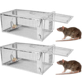 KOCASO 2 Pack Humane Rat Trap, 1-Door Small Live Chipmunk Trap That Work for Indoor Outdoor, Easy to Catch and Release Live Animal Trap Mouse Trap Cage for Rodent Mice Voles Hamsters, Metal & Reusable