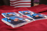 Trump Fight Fight Fight Stone Coaster Set of 4, Trump Shot Assassination Attempt, absorbent square coasters with holder. Holiday gift. Christmas gift. Trump Gift.