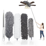 EHOMGUI Microfiber Feather Duster 5 PCS with Extension Pole 30’’ to 90’’, Extendable Long Duster with Reusable Bendable Head for Cleaning Fan/High Ceiling, Blinds, Furniture, Cars