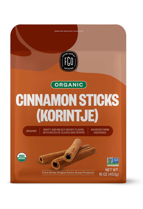 FGO Organic Cinnamon Sticks (Korintje), from Indonesia, 100+ Sticks, 2 3/4" Length, 16 oz, Packaging May Vary (Pack of 1)