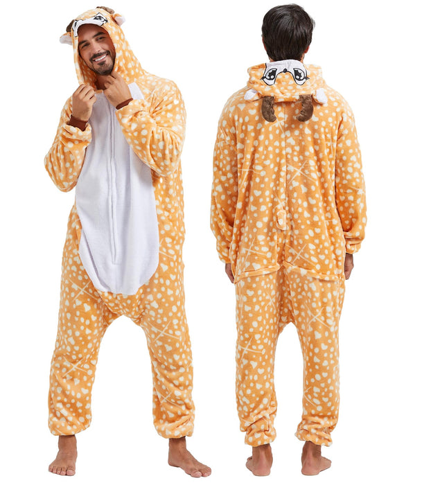 QUCH Adult Onesie Costume-Unisex Animal Onesies for Adults Halloween Costume, Halloween Onesie Adult Onesie Pajamas for Women Deer S