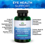 Swanson Astaxanthin & Zeaxanthin Eye Vision Brain Skin Health Antioxidant Support Supplement (Astaxanthin 4 mg & OmniXan Zeaxanthin 4 mg) 60 Softgels Sgels