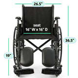 Medline Comfortable Folding Wheelchair with Swing-Back, Desk-Length Arms and Elevating Footrests, 16”W x 16”D Seat