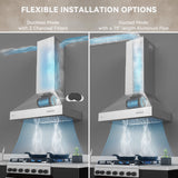 Hermitlux 30 inch Wall Mount Range Hood with 3 Speed Exhaust Fan, Stainless Steel Range Hoods with Ducted Convertible Ductless, Ceiling Chimney-Style Vent Hood with LED Light for Kitchen