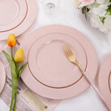 DaYammi 60PCS Pink Plates,Disposable Pink Plastic Plates With Glitter,Granite Plastic Plates,Heavy Duty Pink Party Plates Include 10.25inch Dinner Plates,7.5inch Dessert Plates for Party