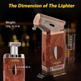 KEJIAR Cigar Lighter with V Cut Cigar Cutter, Jet Flame Refillable Torch Lighters for Smoking, Windproof Gas Butane Lighter, Multifunctional Cigar accessories Pocket Cigar Torch Lighters with Gift Box