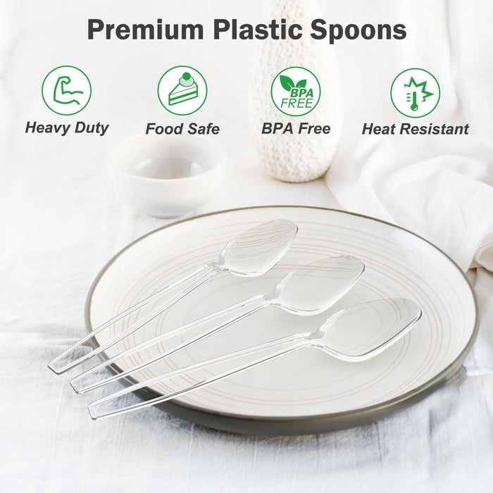 Dealusy 360 Count Clear Plastic Spoons Disposable, BPA-Free, Heat Resistant, Solid and Durable Disposable Spoons Heavy Duty Bulk, Premium Spoons plastic disposable for Party Supply