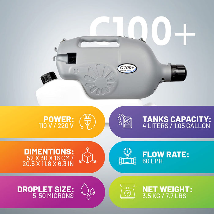 Vectorfog C100+ ULV Disinfectant Fogger, Mist Blower and Sprayer for Applying Disinfectants, Biocides and Insecticides (Comes with Free Shoulder Strap)