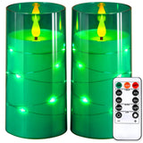 NURADA Flickering Flameless Candles: Built-in Star String Acrylic Battery LED Pillar Candles Candles with Remote and Timer for Home Party Weddings Christmas Halloween Decor -Green 2 Pack