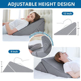 Sasttie Wedge Pillow for Sleeping Apnea, 9 & 12 Inch Adjustable Bed Wedge Pillow for Back Pain Relief, Cooling Memory Foam Pillow Wedge for Post Surgery, Acid Reflux and Snoring, Dark Grey & White