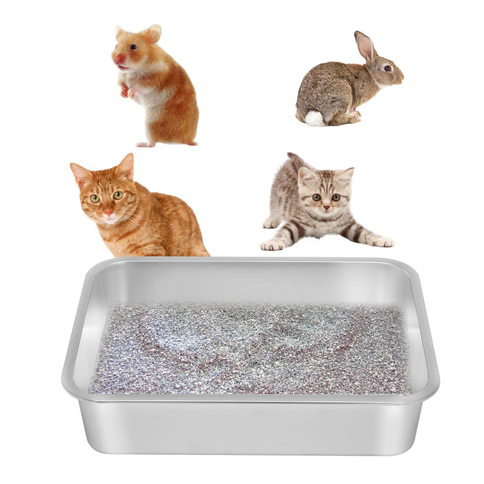 Kichwit 4" Height Stainless Steel Cat Litter Box for Elderly Cats, Arthritic Cats, Small Kittens, Litter Pan for Hamsters Rabbits, Non Stick Smooth Surface (17.5" L x 13.5" W x 4" H)