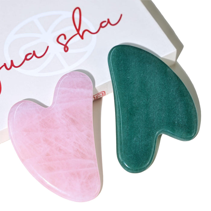 Rena Chris Gua Sha Facial Tools, Natural Jade Stone Guasha, Manual Massage Sticks for Jawline Sculpting and Puffiness Reducing, Scraping Massage Tool, Skin-Care Gift (Green+Pink)