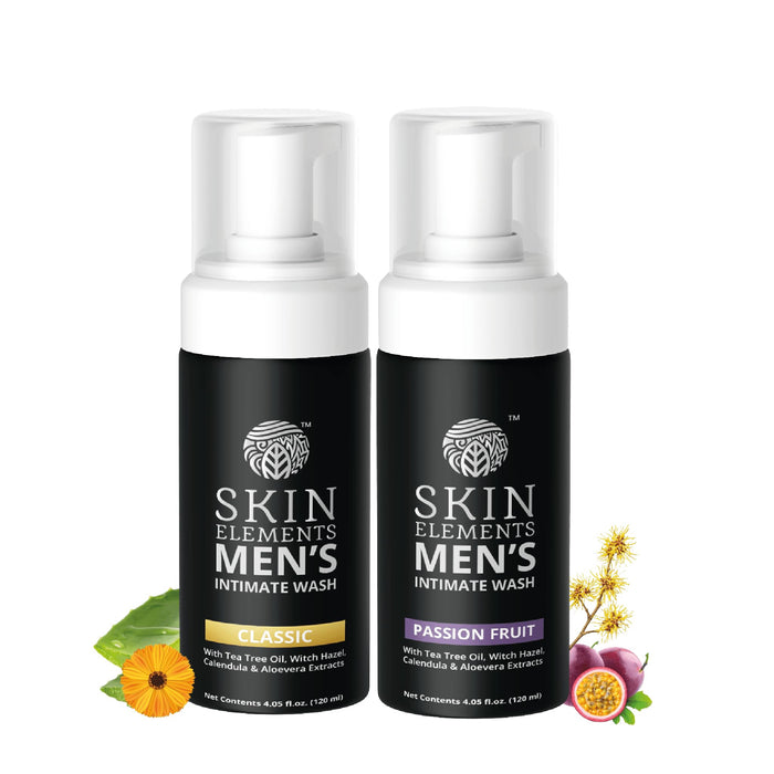 Skin Elements Men's Intimate Wash Combo | Pack of 2 | Jabon Intimo Hombre | Tea Tree Oil + Passion Fruit | pH Balanced Foaming Wash | Soothes, Refreshes & controls Bad Odor | (240 ml)