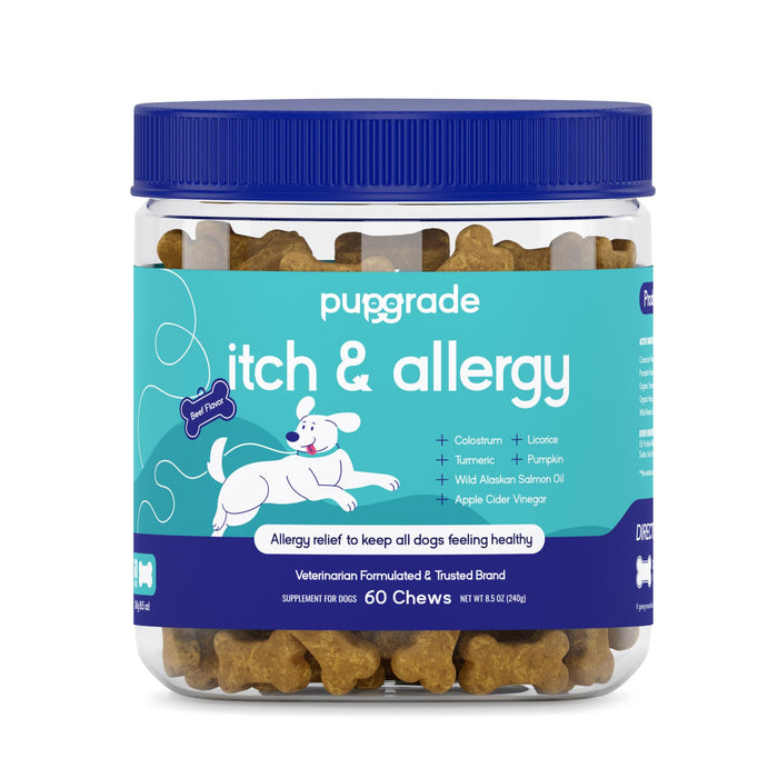 PupGrade Itch & Allergy Chew Supplement for Dogs Improved Immune Support & Seasonal Allergies with Alaskan Salmon Fish Oil - Helps with Anti-Itch - 60 Soft Chews