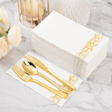 BESTVIP 100 Pack Disposable Paper Napkins, 3-Ply Dinner Napkins with Gold Trim, Soft Bathroom Napkins for Guests, Absorbent Party Napkins Wedding Napkins for Dinners, Kitchen or Events