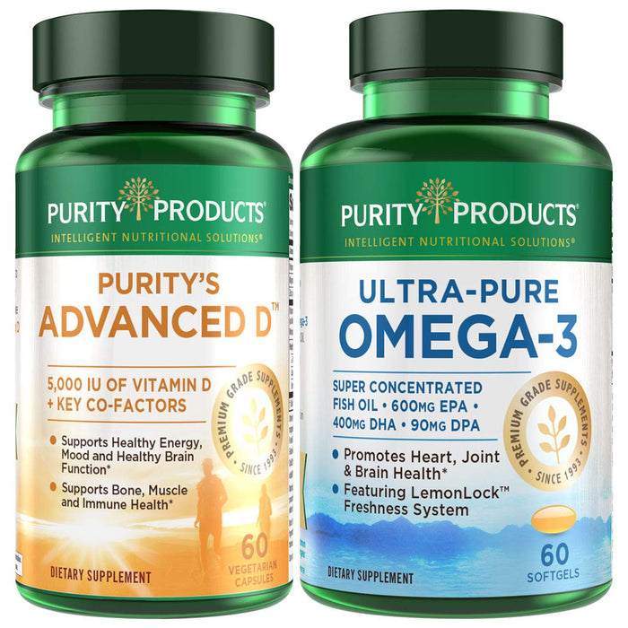 Purity Products KIT - Dr. Cannell's Advanced D + Omega-3 Ultra-Pure Fish Oil from Advanced D is Packed with Vitamin D, Vitamin K2, Zinc, Magnesium Citrate, Boron and Taurine